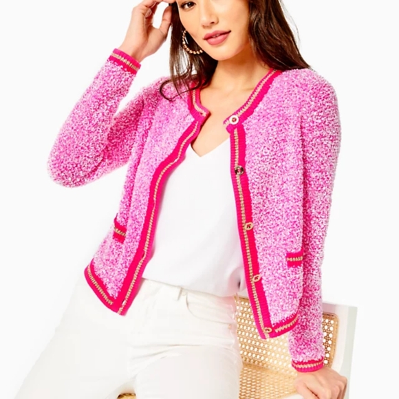 Lilly Pulitzer 🩷 Kemsley Cardigan Pink Isle Textured Marl - Small - Picture 4 of 4